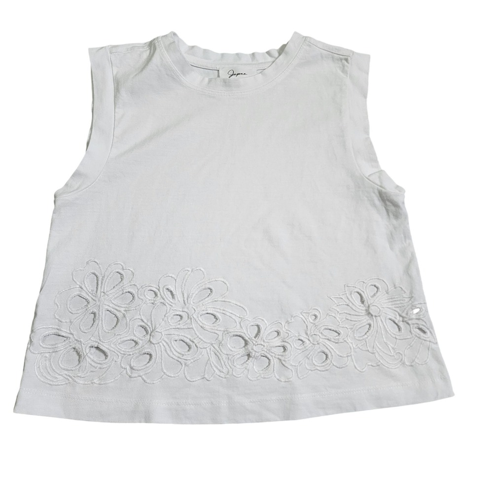 Japna Womens White Cotton Floral Eyelet Cutout Sleeveless Muscle Tee Top Small